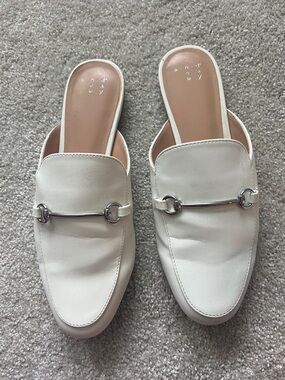 a new day White Leather Horsebit Backless Mules